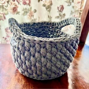 Grey Blue Handmade crochet basket size 4.5” x 6”